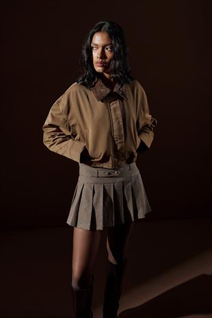 Genova Kadife Yakalı Gabardin Ceket- Haki