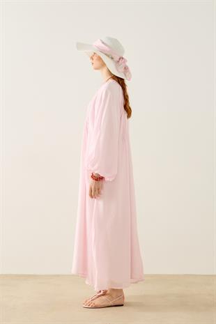 Georgina Balon Kol Büzgülü Elbise - Pembe