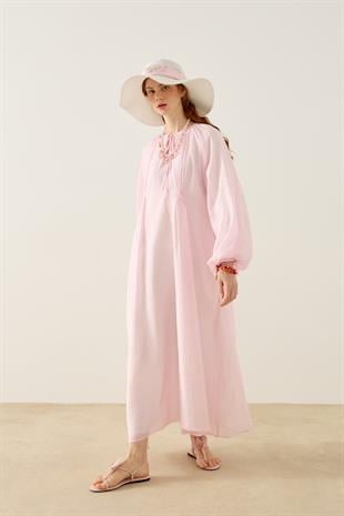 Georgina Balon Kol Büzgülü Elbise - Pembe