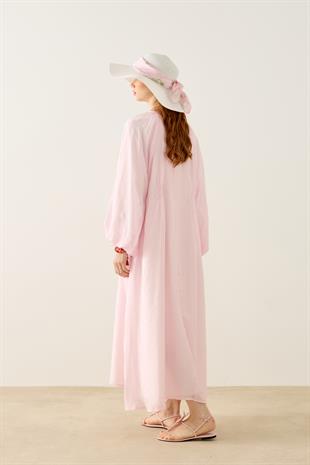 Georgina Balon Kol Büzgülü Elbise - Pembe