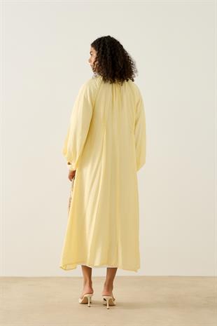 Georgina Balon Kol Büzgülü Elbise - Sarı