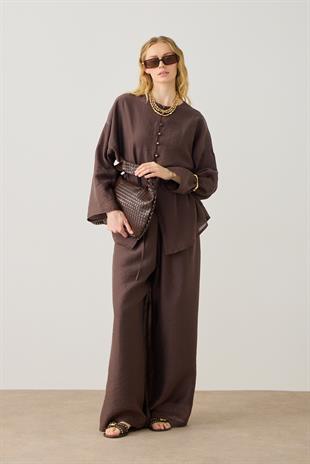 Gloria Britt Düğmeli Kraş Takım - Acı kahve