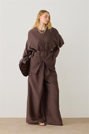 Gloria Britt Düğmeli Kraş Takım - Acı kahve