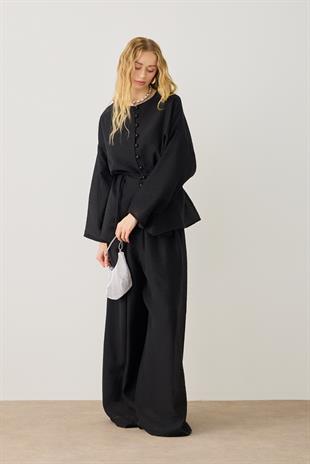 Gloria Britt Düğmeli Kraş Takım - Siyah 