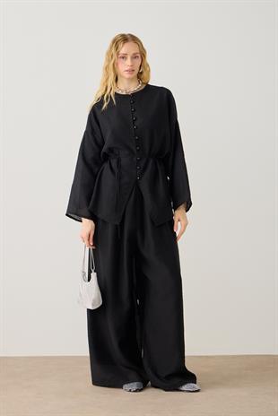 Gloria Britt Düğmeli Kraş Takım - Siyah 