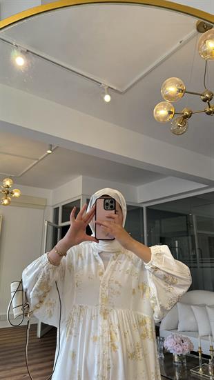 GOLD VİSCON ELBİSE - BEYAZ 