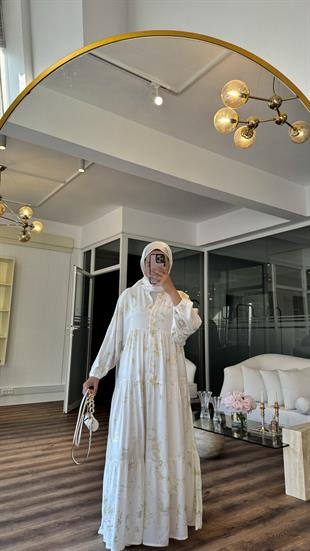 GOLD VİSCON ELBİSE - BEYAZ 