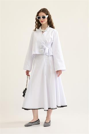 Goldie Kontrast Geçişli Gabardin Takım - Beyaz