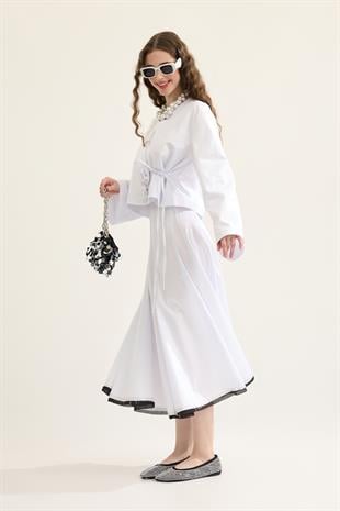 Goldie Kontrast Geçişli Gabardin Takım - Beyaz