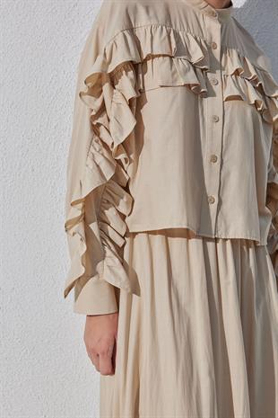 Grace Fırfırlı Pamuk Vual Gömlek- Bej