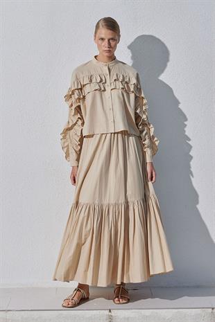 Grace Fırfırlı Pamuk Vual Gömlek- Bej