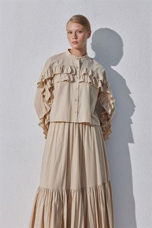 Grace Fırfırlı Pamuk Vual Gömlek- Bej