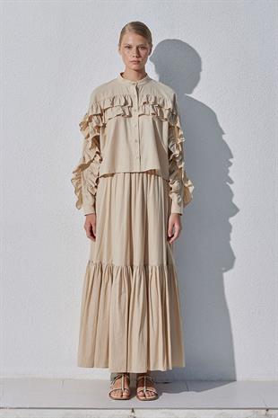 Grace Fırfırlı Pamuk Vual Gömlek- Bej