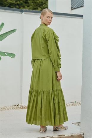 Grace Fırfırlı Pamuk Vual Gömlek -Elma Yeşil