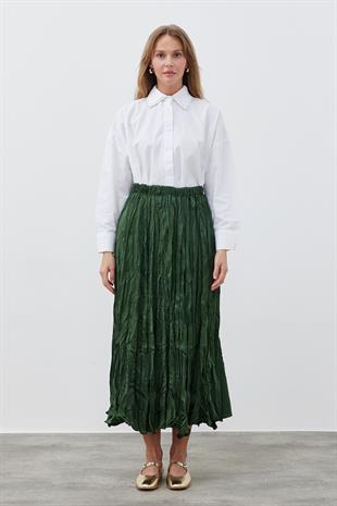 Galia Kraş Saten Etek - Haki