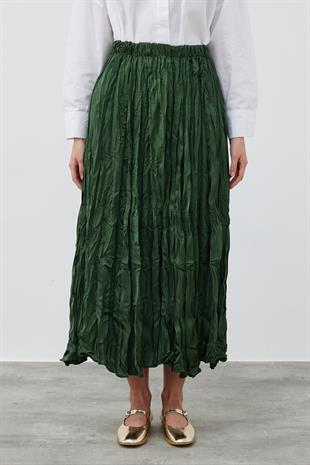 Galia Kraş Saten Etek - Haki