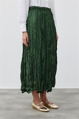 Galia Kraş Saten Etek - Haki