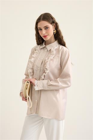 Hailey Güpürlü Fırfırlı Gömlek - Bej 