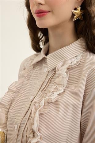 Hailey Güpürlü Fırfırlı Gömlek - Bej 