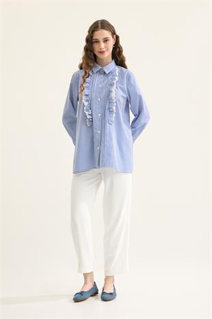 Hailey Güpürlü Fırfırlı Gömlek - Lacivert 