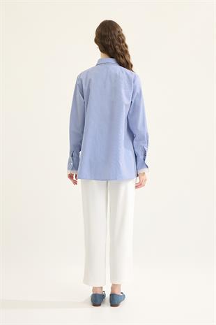 Hailey Güpürlü Fırfırlı Gömlek - Lacivert 