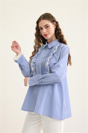 Hailey Güpürlü Fırfırlı Gömlek - Lacivert 