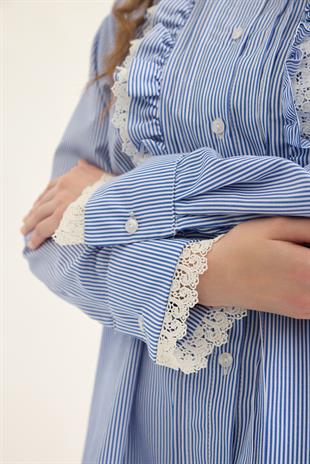 Hailey Güpürlü Fırfırlı Gömlek - Lacivert 