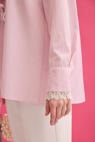 Hailey Güpürlü Fırfırlı Gömlek - Pembe