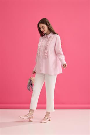 Hailey Güpürlü Fırfırlı Gömlek - Pembe