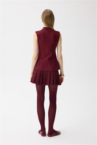 Harper Çelik Örme Düğmeli Yelek - Bordo 