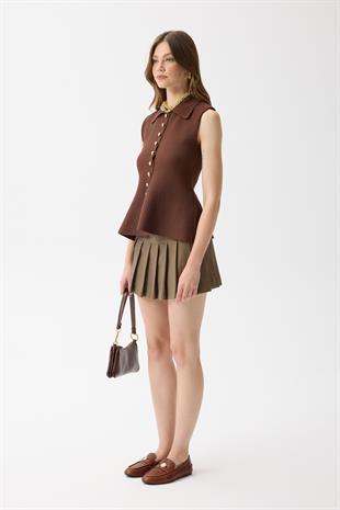 Harper Çelik Örme Düğmeli Yelek - Kahverengi 