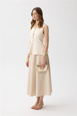 Harper Çelik Örme Düğmeli Yelek - Krem 