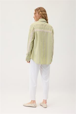 Hazel Güpür İşlemeli Gömlek - Fıstık yeşil