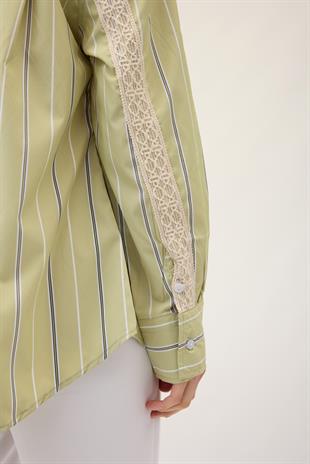 Hazel Güpür İşlemeli Gömlek - Fıstık yeşil