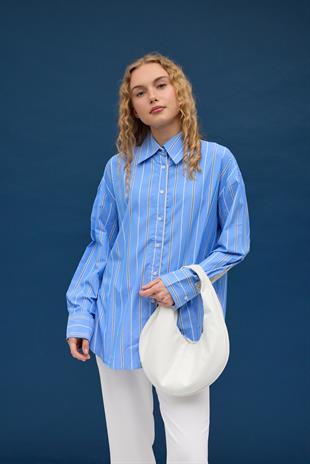 Hazel Güpür İşlemeli Gömlek- İndigo mavi