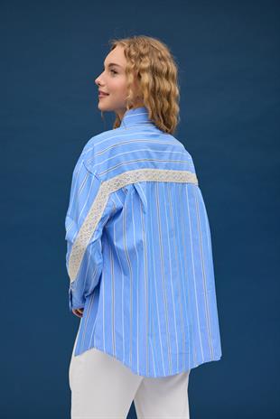 Hazel Güpür İşlemeli Gömlek- İndigo mavi