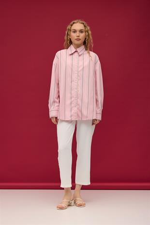 Hazel Güpür İşlemeli Gömlek- Pembe