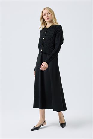 Hazel Saç Örgülü Gold Düğmeli Hırka - Siyah