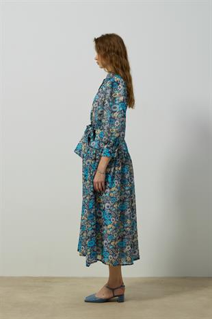 Heidi Kemerli Elbise - Mavi