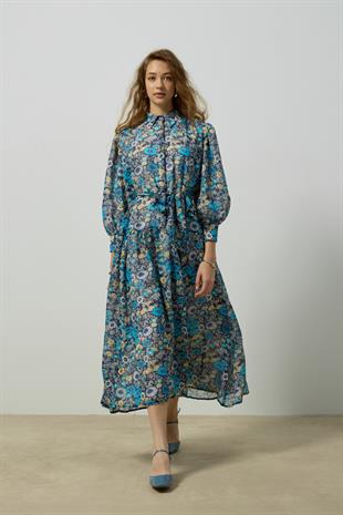 Heidi Kemerli Elbise - Mavi