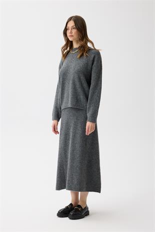 Helen Basic Triko Takım - Gri Melanj