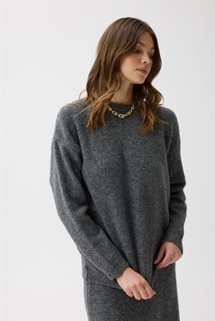 Helen Basic Triko Takım - Gri Melanj