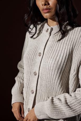 Heline Gold Düğmeli Hırka - Taş