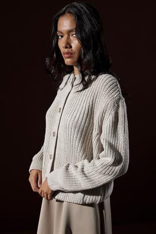 Heline Gold Düğmeli Hırka - Taş