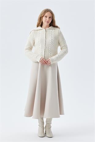 HENRY FERMUARLI SAÇ ÖRGÜ DOKUMA HIRKA - BEJ 