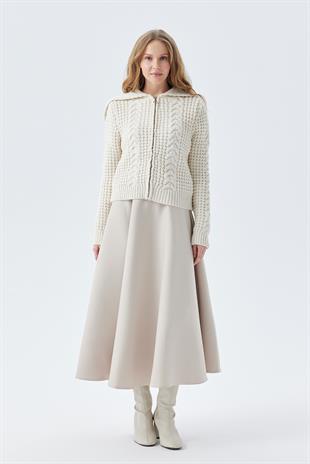 HENRY FERMUARLI SAÇ ÖRGÜ DOKUMA HIRKA - BEJ 