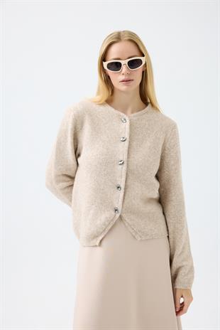 Holly Düğme Aksesuarlı Hırka  - Bej 