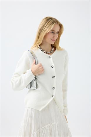 Holly Düğme Aksesuarlı Hırka  - Ekru 