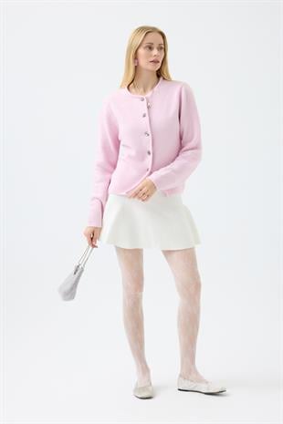 Holly Düğme Aksesuarlı Hırka  - Pembe 