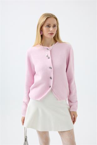 Holly Düğme Aksesuarlı Hırka  - Pembe 